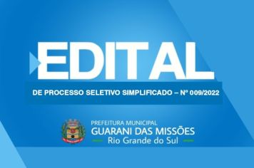 EDITAL DE PROCESSO SELETIVO SIMPLIFICADO – Nº 009/2022