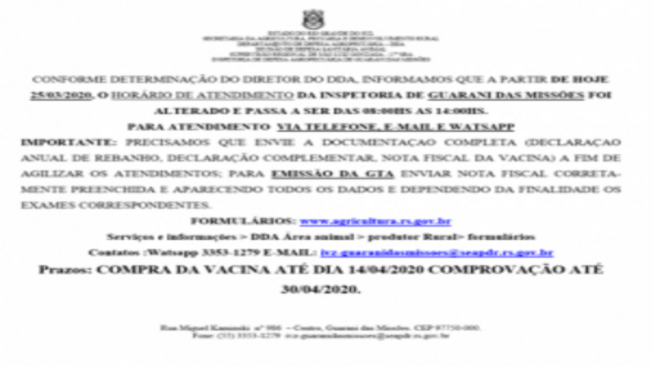 AVISO DA INSPETORIA VETERINÁRIA