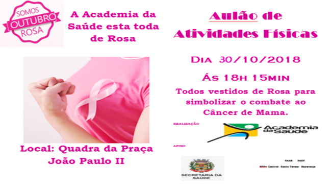 Alteração da data do Aulão de Atividades Físicas para o dia 30/10/2018