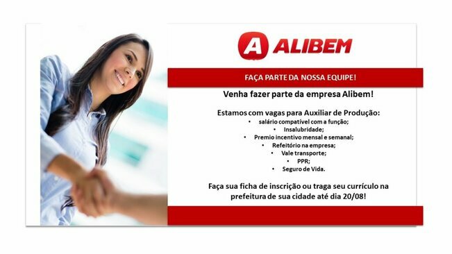 ALIBEM - Vagas para Auxiliar de Produção