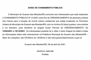 AVISO DE CHAMAMENTO PÚBLICO
