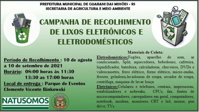 Campanha de Recolhimento de Lixos Eletrônicos e Eletrodomésticos