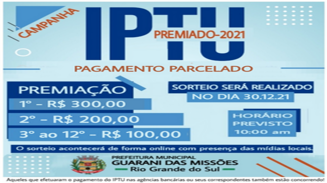 CAMPANHA IPTU PREMIADO 2021 - PAGAMENTO PARCELADO