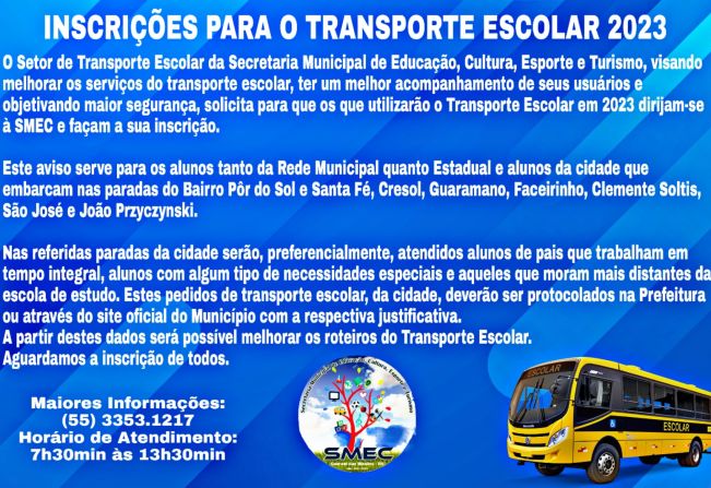 Inscrições Transporte Escolar 2023