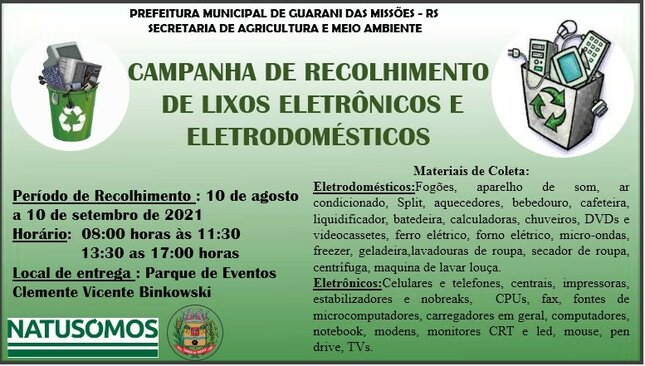 Campanha de Recolhimento de Lixos Eletrônicos e Eletrodomésticos